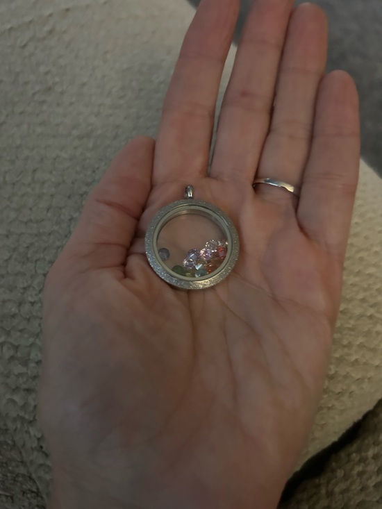 Jewelry - Floating Crystal Locket Pendant - Silver with Multicolor Gems